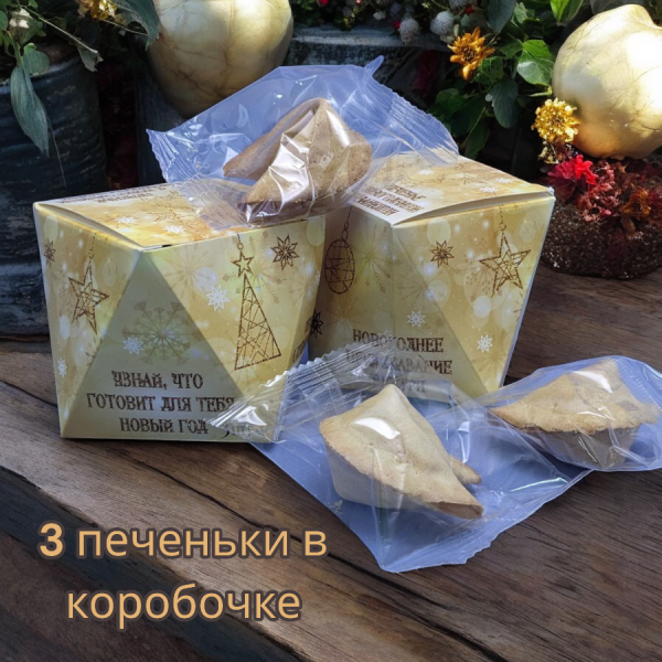 Волшебное печенье с новогодними предсказаниями (3 печеньки в коробочке)